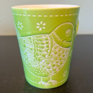 NOW DESIGNS Green Engraved Incised Partridge Dove Bird  Leaf Floral Cup Mug